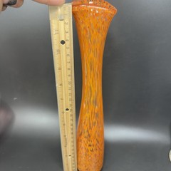 2004 Hand Blown Art Glass Vase Vessel Orange Red Spots Artist Signed Vase VTG