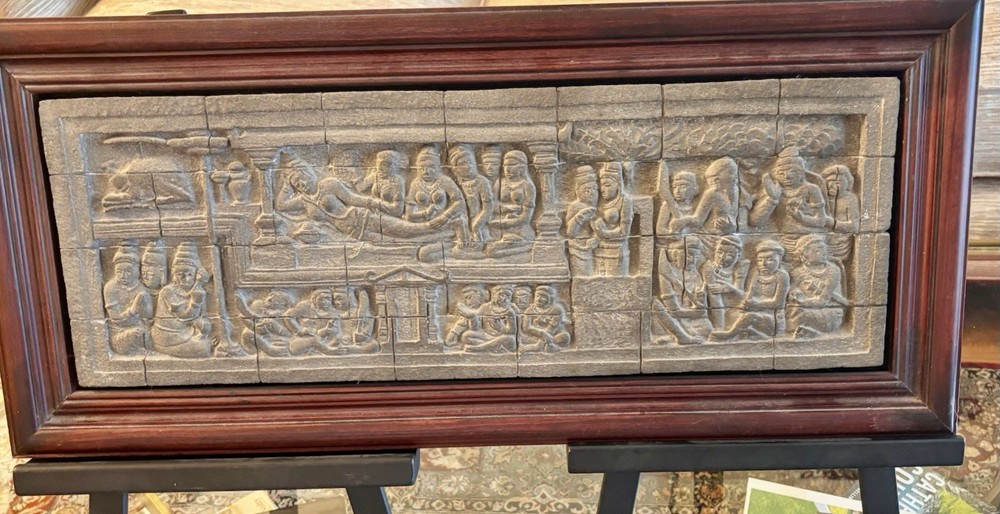 Framed Borobudur Temple Museum Replica Volacanic Stone Queen Maya Buddha