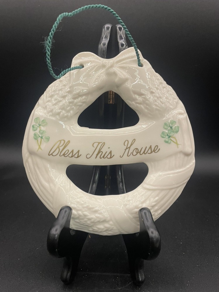 Belleek Fine Parian China Wreath “Bless This House”, Hand Crafted in Ireland