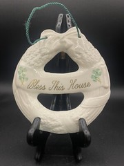 Belleek Fine Parian China Wreath “Bless This House”, Hand Crafted in Ireland