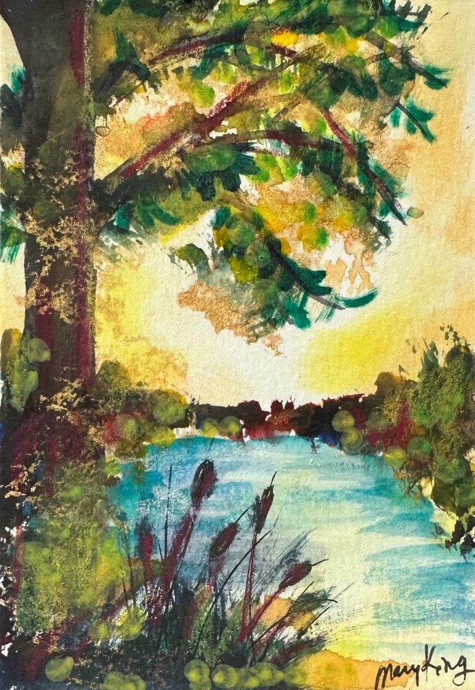 2.5″ x 3.5″ Original Watercolor Painting by Mary King – Lake Mystery