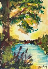 2.5″ x 3.5″ Original Watercolor Painting by Mary King – Lake Mystery