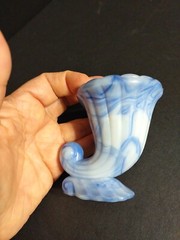VINTAGE 3 AKRO AGATE Blue Slag Glass Leaf, Shell & Corncopia Shape