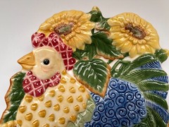 Fitz & Floyd Just Us Chicks Canape Plate Serving Platter w/ Sunflowers 8.5”, SEE