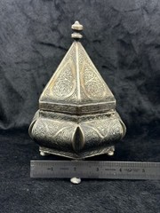 Islamic Rare White Metal Handmade Old Box With Beautiful Art From Afghanistan