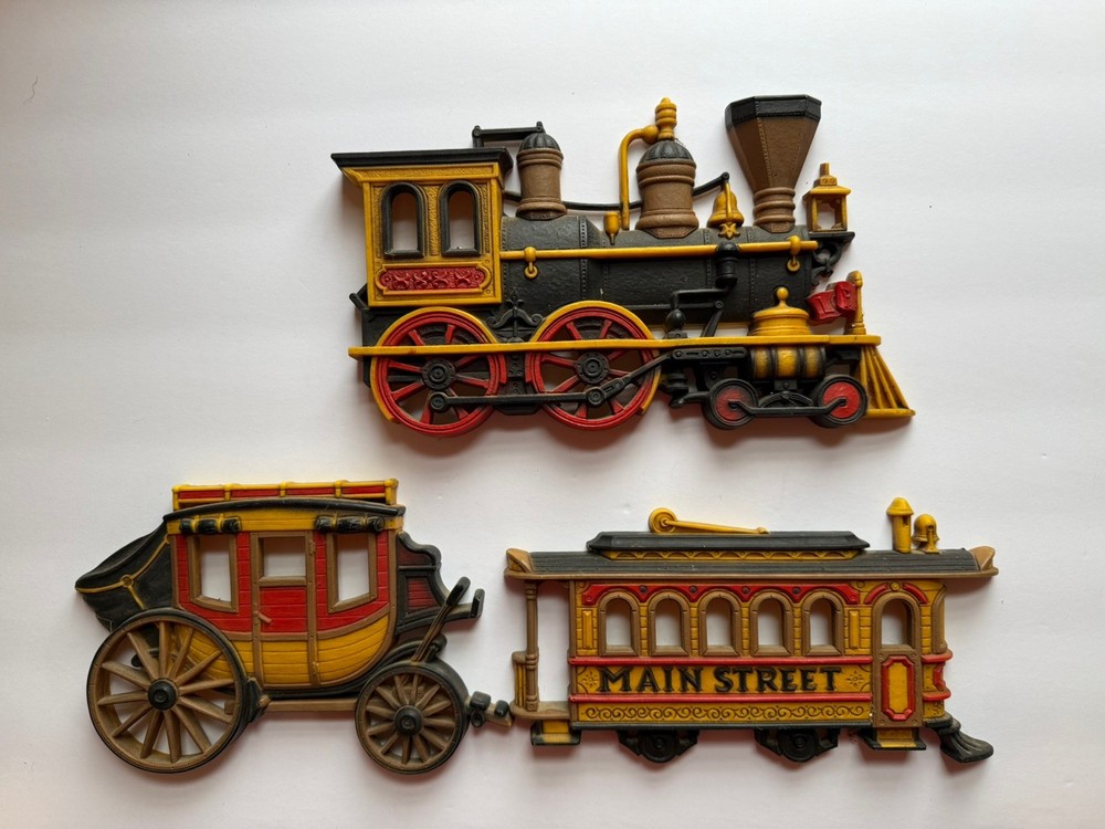 Vintage 1975 Homco Wall Plaques Train, Stagecoach, Trolley 7363, 7362, 7361, USA