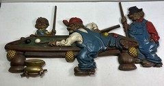Vintage 1971 Sexton Wall Art Hanging #792 Man Shooting Pool Cast Metal – 21″ USA