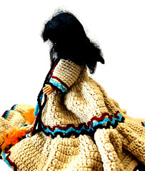 Vtg Fibre Craft Materials Doll w/ Traditional Folk Crochet w/ Beads Dress 1988