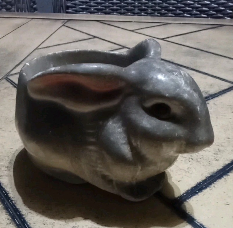 Vintage Avon Gray Bunny Rabbit Planter Hand Painted In Brazil 7″