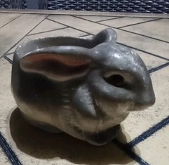 Vintage Avon Gray Bunny Rabbit Planter Hand Painted In Brazil 7″