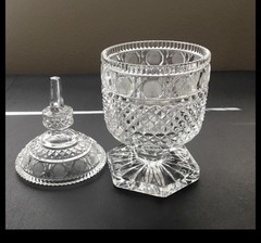 Clear Lead Crystal tall Candy Dish Bleikristall Elsterthal with lid. 10” tall.