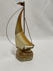 John DeMott Brass Sailboat Signed EUC See Photos For Size