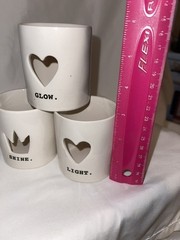 Rae Dunn Set Of 3 Ceramic Glow Shine Light Votive Candle Holders Magenta Fun