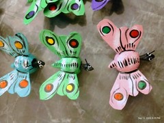 Miniature Wooden Bobble Head Painted Mexican Folk Art BUTTERFLY 3 pieces