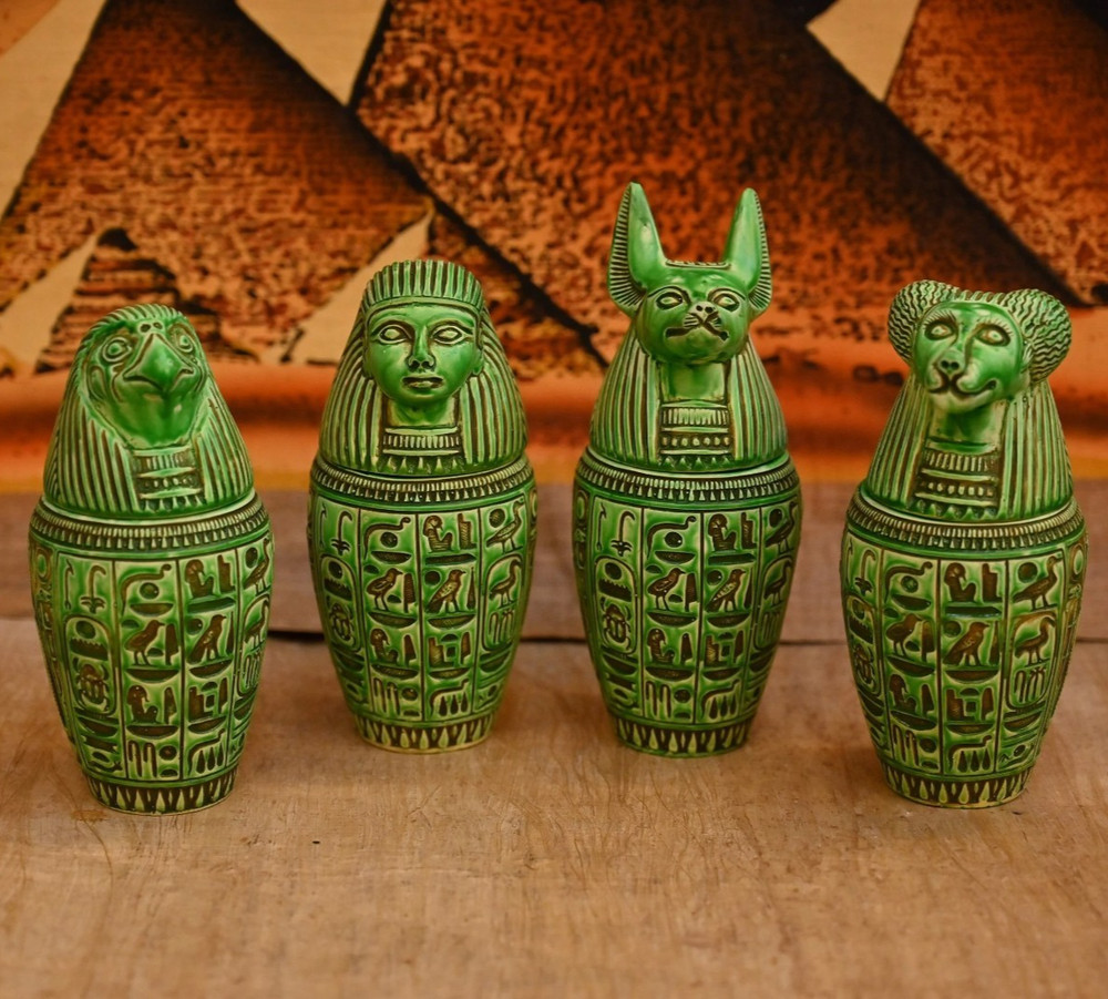 Authentic Ancient Egyptian Antiquities Stone Rare Green Canopic Jars Egyptian BC