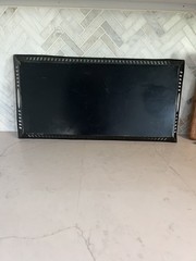 Antique Black Toleware Tray Long Hand Painted Reticulated Metal 24.5 x 12.5”