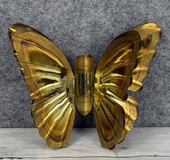 Vintage Torched Metal Butterfly Hanging Wall Art Decor MCM Gold Tone Set of Two