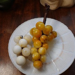 Alabaster stone grape clusters table decoration wood stem Italian circa 1920