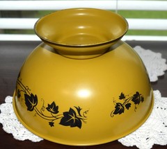 Vintage/Antique Yellow with black Painted Ivy Toleware Pedestal Bowl