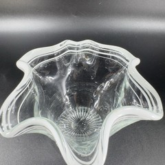 Vintage Glass Dish Bowl Clear White Ruffles Scroll Footed Base Candy Dish VTG