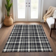 8′ X 10′ Black Gray and White Plaid Washable Non Skid Rug