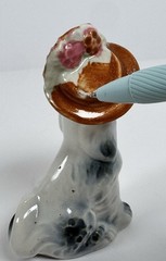 Pico NY Vintage Collectible Porcelain Grey & Black Poodle Figurine Hat w/Flowers