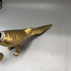 Rare Antique Vintage Metal Pheasant Bird Salt Pepper Shaker Patina Gold Tone USA