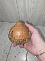 Vintage Carved Brazil Nut Pod Rattle Sculpture Hand Carved Natural Decorative