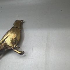 Rare Antique Vintage Metal Pheasant Bird Salt Pepper Shaker Patina Gold Tone USA