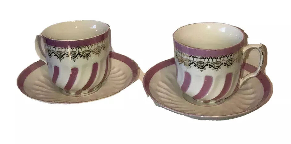 2 Antique Hand Painted Porcelain cups and saucers Germany