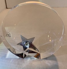 Sale Vintage Maxcrystal Circular Optical Crystal Piece W/ Polished Metal Star