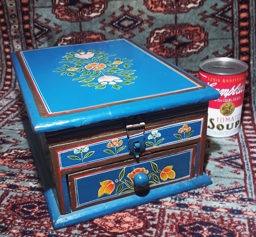 SCANDI BOX vtg swedish jewelry chest scandinavian denmark wood painting norway