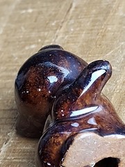 Small Mini Vintage Ceramic Cat Kitten Miniature Brown Orange Ears 2” Unbranded