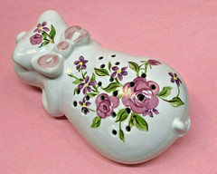 Ceramart Pig Vanity Potpourri Pomander Floral Made in Brazil 1978 Vintage