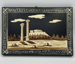 VTG Greek Pictures 2 Wooden Handpainted Black Cream 10 X 7 In Finites Greece
