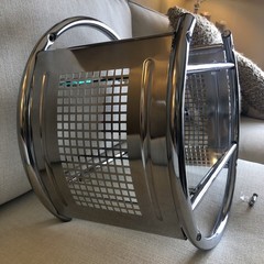 VTG Round Chrome Metal Glass Wall Shelf MCM Mesh Side Bauhaus Eileen Gray Circle