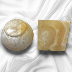 Vintage Carved Alabaster Decorative Bowl Vessel & Pyramid Sculpture Stone Lot