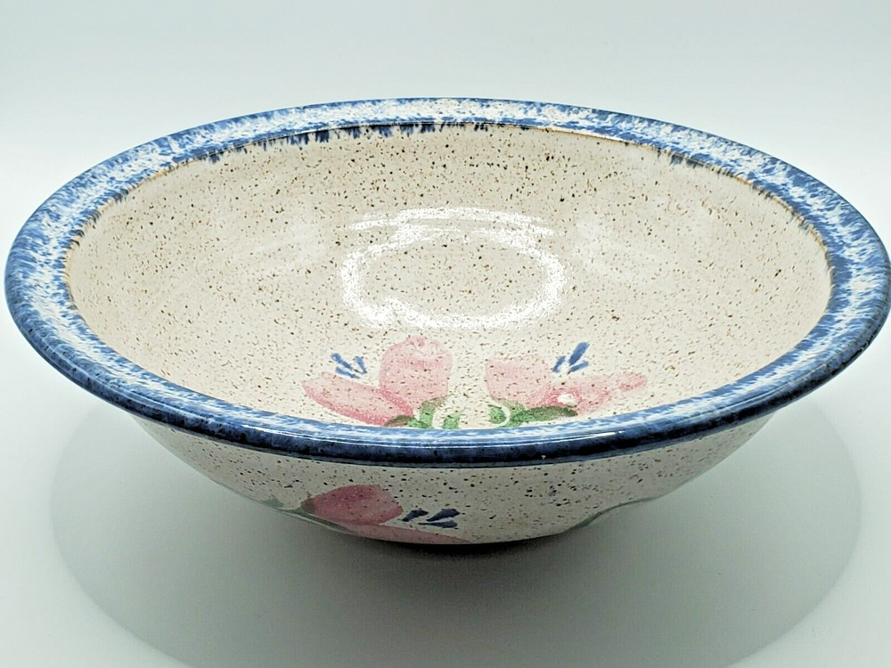 Parsley Pottery Magnolia Serving Bowl Signed Sponged Pink Florals