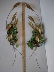 Vtg Home Interiors Brass Wheat Sheaf 2 Piece Wall Hanging Decor MCM Homco 31″