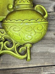 AS-IS Vtg HODA Wall Hanging Lamp Bellows Cast Aluminum Green Decor Hoda Lot 2
