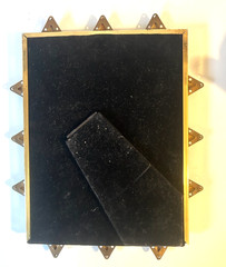 Vintage Brutalist Brass & Stone Geometric Tabletop/Wall Mirror MCM 1970s OOAK