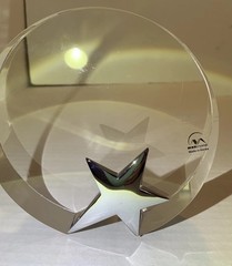 Sale Vintage Maxcrystal Circular Optical Crystal Piece W/ Polished Metal Star