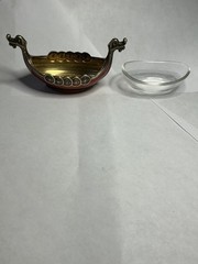 SOLID STERLING SILVER ANTIQUE with enamel and gilding Boat Viking Norway