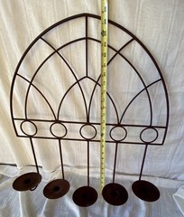 VINTAGE ORNATE CHURCH GOTH ARCHED METAL WALL DECOR WITH A FOLD DOWN CANDLE SHELF