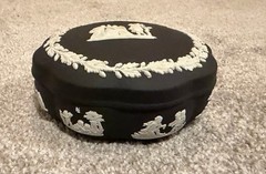 Wedgwood Jasperware Black Round Scalloped Trinket Jewelry Box