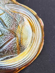 Amber Glass Candy Dish Carnival Glass Sunflower Pattern Oval Vintage Chip