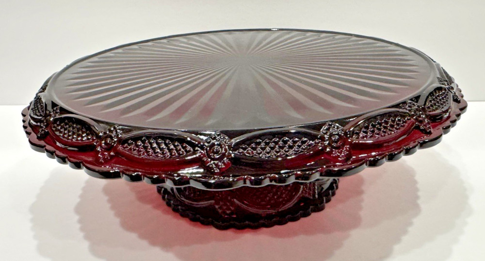 Avon Cape Cod Ruby Red Cake Stand No Damage Shiny Glass 11 In Wide x 3 In Tall