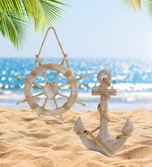 Baja Beach Wall Decor Anchor and Ship Wheel Set – Handmade and Crafted Wooden An