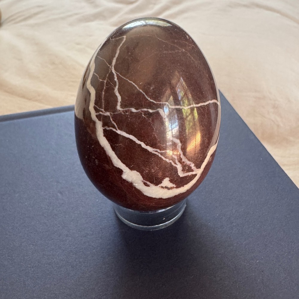 Vintage Red Zebra Marble Jasper Stone Egg White Vein Hand Carved Pakistan