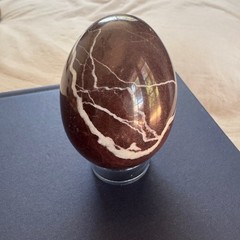 Vintage Red Zebra Marble Jasper Stone Egg White Vein Hand Carved Pakistan